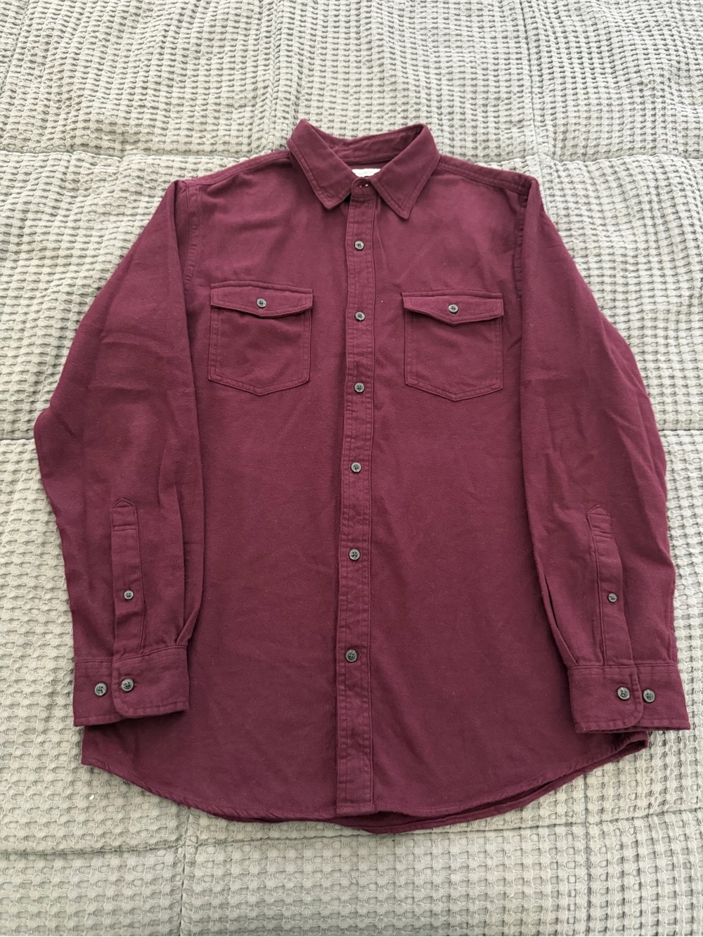 Men's Burgundy Button-Up Shirt - Classic Long Sleeve Slim Size M